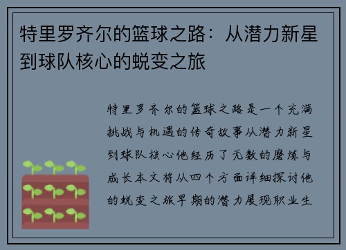 特里罗齐尔的篮球之路：从潜力新星到球队核心的蜕变之旅