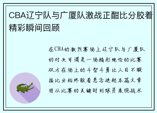 CBA辽宁队与广厦队激战正酣比分胶着精彩瞬间回顾