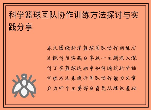科学篮球团队协作训练方法探讨与实践分享